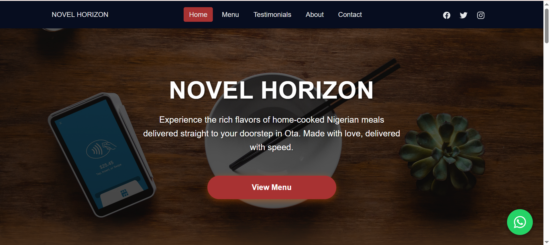 Screenshot of the Digital Restaurant Platform homepage